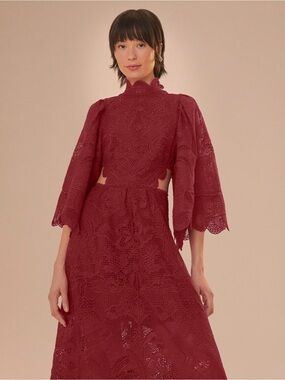 FARM Rio Dark Magenta Guipire Cut-Out Midi Dress